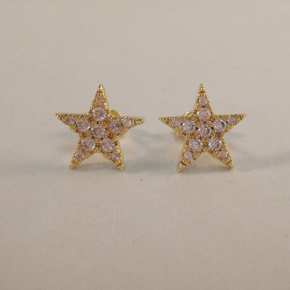 18K Yellow Gold Plated Star Shape Diamond Zircon Stud Earrings Party Gift 12mm - Picture 1 of 6